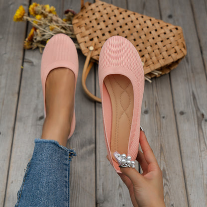 Round Toe Flats Shoes Casual Comfortable Soft Slip On Knit Mesh Shoes For Women f1a66e40 ab92 4e51 95a6 f25cf8948a88