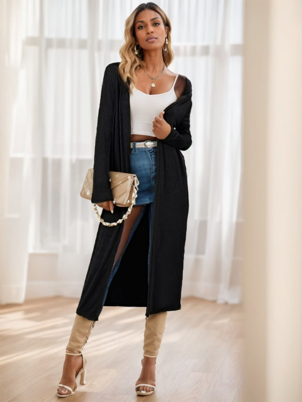 Women's Longline Knitted Cardigan Jacket f1bcddc6 df85 414d b01c de18b3f1d7b3
