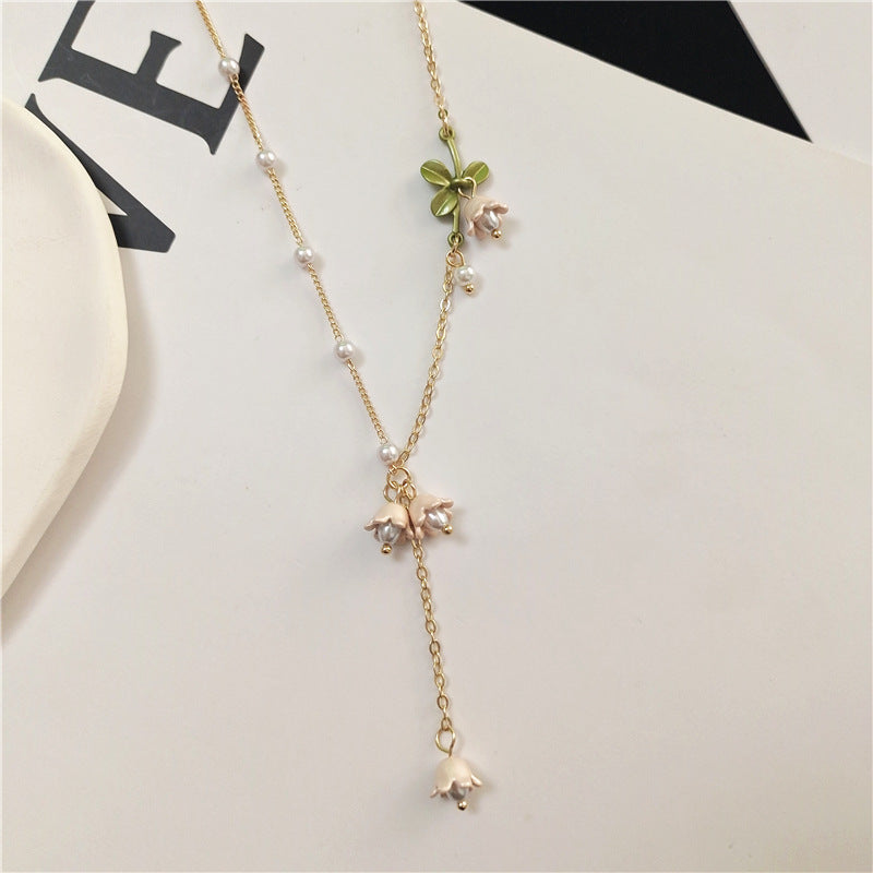 Women's Fashion Simple Bell Orchid Shape Pearl Pendant Necklace f1d25877 8e4e 47fc af27 41b2a86d8122