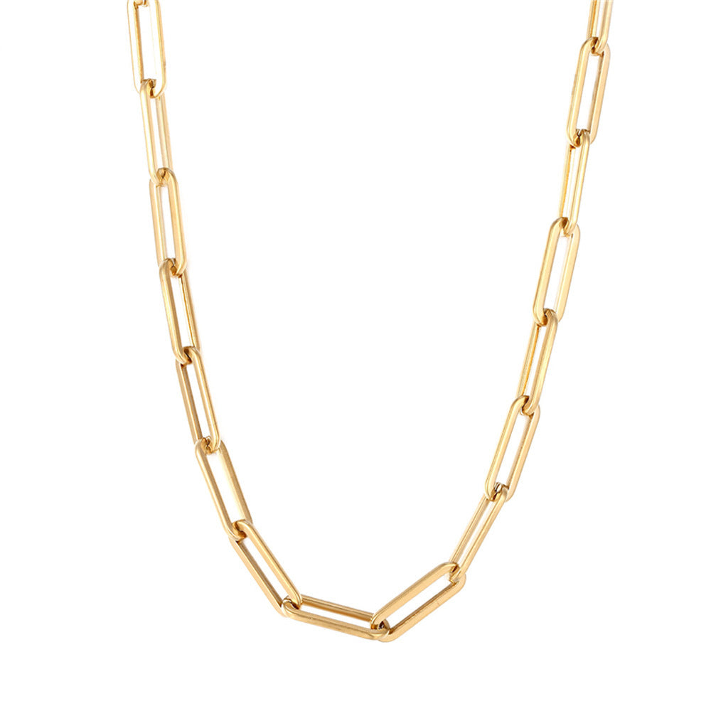 18k Gold Stainless Steel Paper Clip Clavicle Necklace Female 0 Word Chain All-match - HD Wireless Product #4