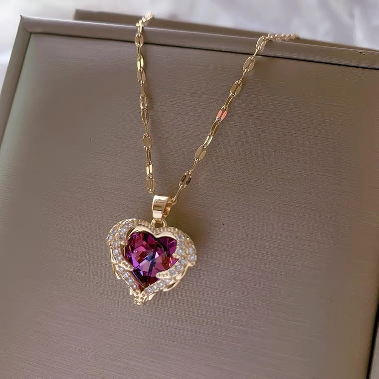 Crystal Ocean Heart Necklace Women's Colorless Clavicle Chain Net Red All-match f1e5d9bb 9a55 4763 8ac4 3c61ab077677