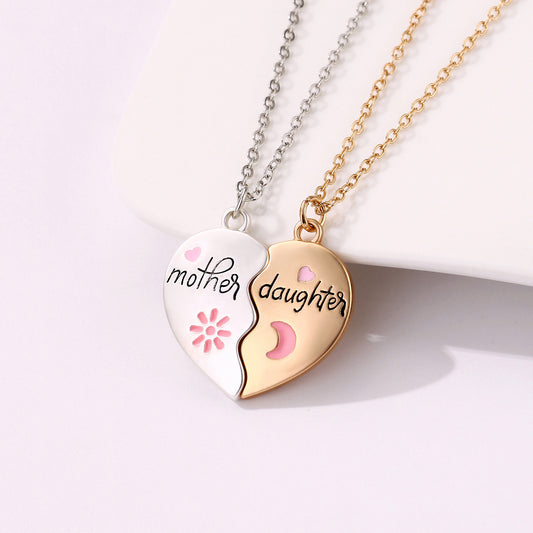 2PCS Set Jewelry Mother Daughter Necklace Matching Heart Magnetic Pendant Fashion Gifts For Mother's Day - HD Wireless Product #1