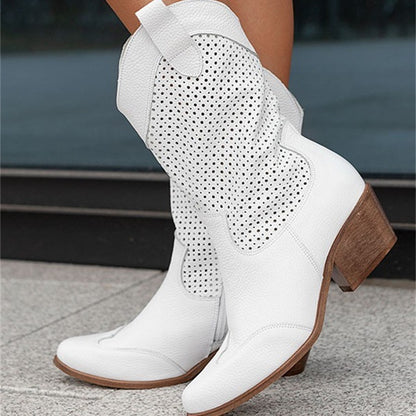 Mid-heel Burnt-out Suede Low-cut Women's Boots f24034ec 5b0b 45bb 829f b2f92d5a1469