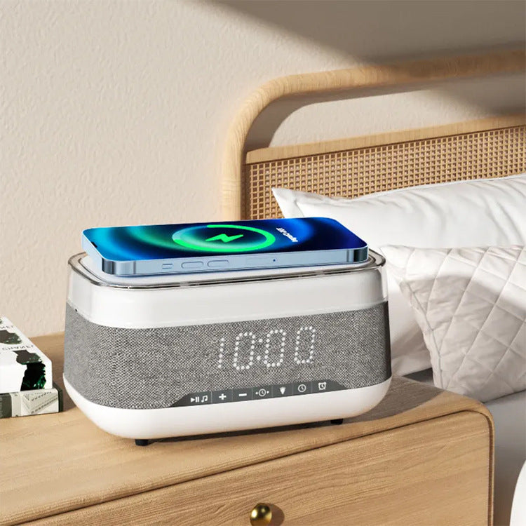 Intelligent Multifunctional Alarm Clock Bluetooth Speaker Wireless Charger Fast Charge Clock Atmosphere Night Light Home Deco