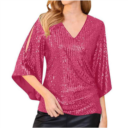 Loose Mid-length Sequined T-shirt Women's Short Sleeve f2c3b4b2 cd20 4b95 9be2 da446da433b3