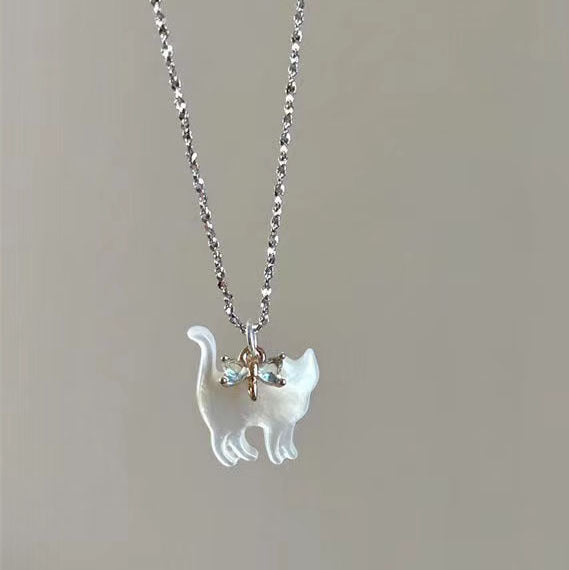 Fashion Jewelry Cute Transparent Cat Rhinestone Pendant Necklace Silver Plated Chain Women Girls Fashion Collar Necklace Part
