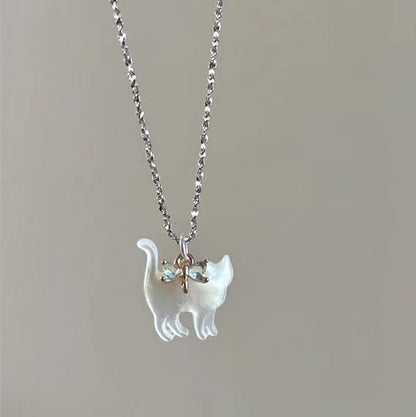 Fashion Jewelry Cute Transparent Cat Rhinestone Pendant Necklace Silver Plated Chain Women Girls Fashion Collar Necklace Part