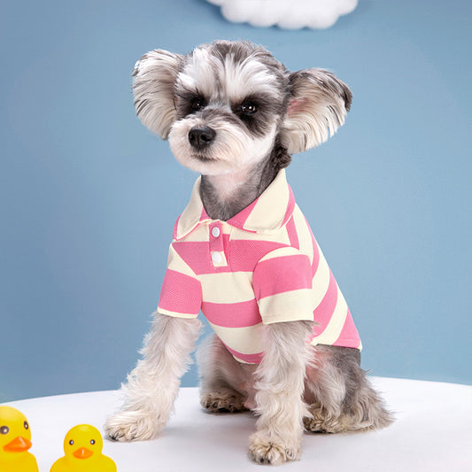 Pet Dog Polo Shirt Striped Beaded Lapel Elastic f336e04e 24b2 4881 917e b3a17ec85140