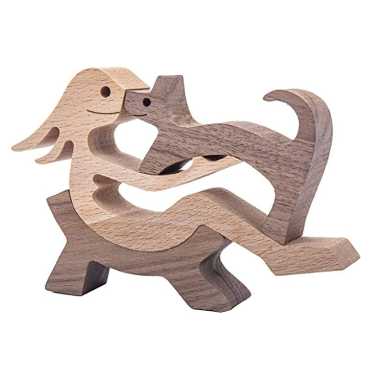 DIY Figurine Wood Dog Ornament Sculpture Home Decoration A Man A Dog Wood Sculpture Christmas Gifts Model Decor f34c2c9b 56e1