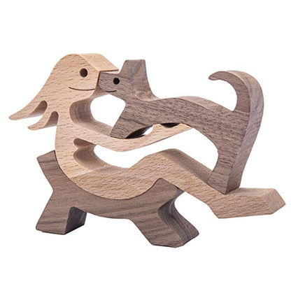 DIY Figurine Wood Dog Ornament Sculpture Home Decoration A Man A Dog Wood Sculpture Christmas Gifts Model Decor f34c2c9b 56e1