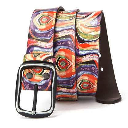 Pure Cowhide Printed Rainbow Graffiti Leather Decorative Belt f34fccd6 f453 428a 890c da56a5ea55b0