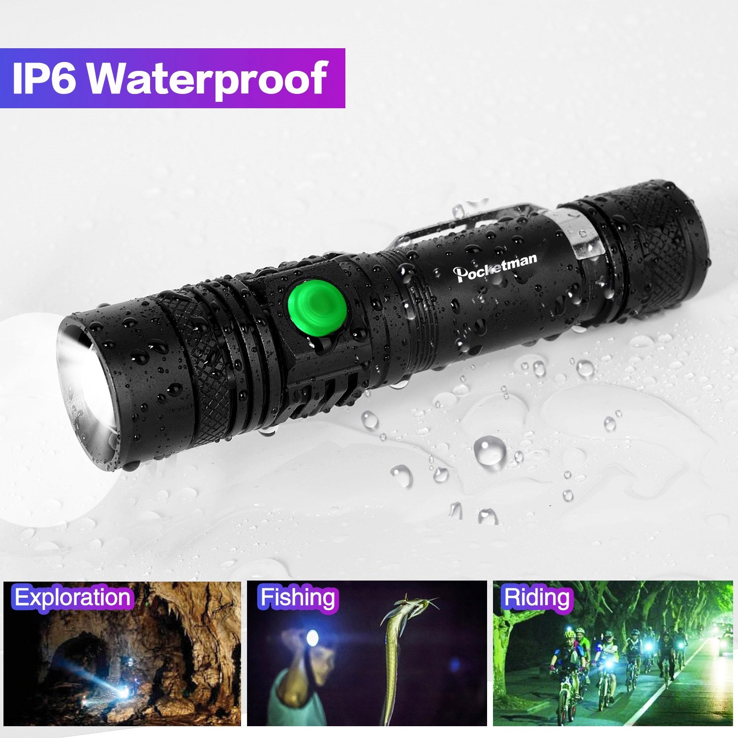 Portable Mini WT518 T6 1000Lumens 3 Modes Black Zoomable LED Flashlight Lighting Clicky Clip on Flashlights Torches Lightweig