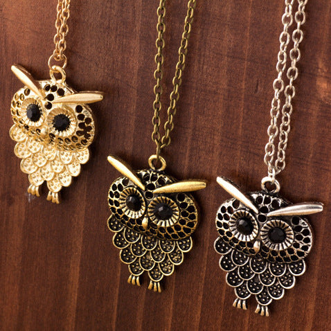 Necklace Personalized Fashion Retro Three-color Owl Alloy Necklace New Women's Exquisite Sweater Chain f36ae5c2 a5ae 4fb9 988