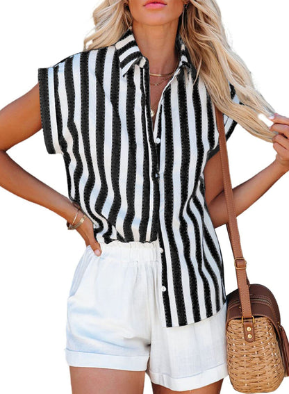 Short Sleeve Striped Women's Loose Single Breasted Shirt f388ea0f fb3a 41b8 9f0e 2327ae8adb66
