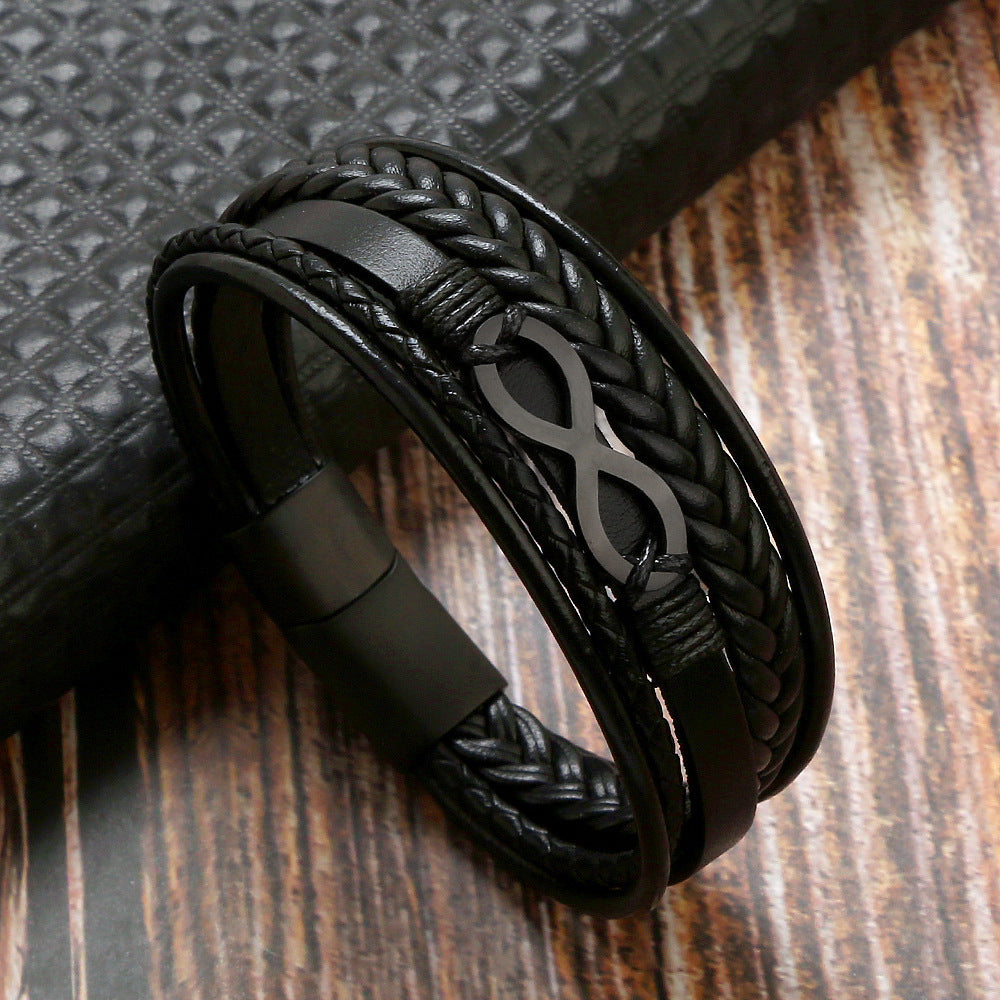 Cowhide Stainless Steel Men's 8-word Multi-layer Magnetic Buckle Bracelet f3924ca7 8ecd 4001 bd35 7c6453537d7c