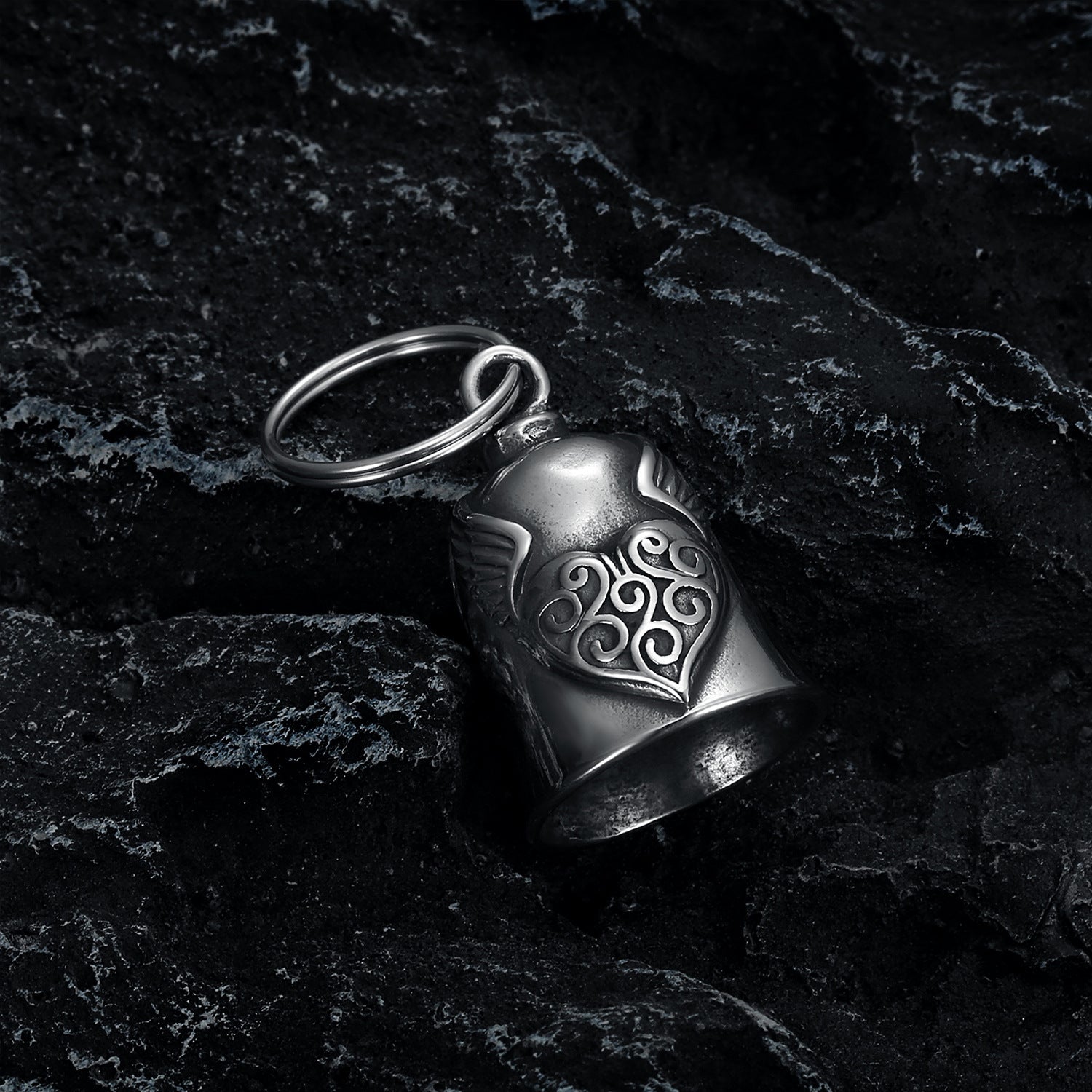European And American Retro Biker's Style Domineering Angel Wings Love Bell Stainless Steel Bell Pendant f3acd19e 4b6d 49ab a
