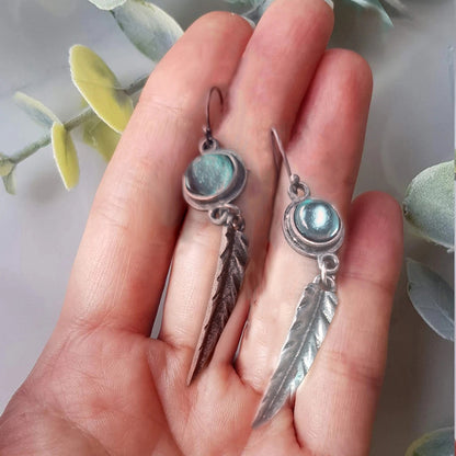 Fashion Simple Opal Feather Pendant Earrings