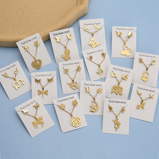 Butterfly Studs Necklace Suit Stainless Steel Geometry f3cc0fc2 c9a9 42ec 8ade 81e45721a11d