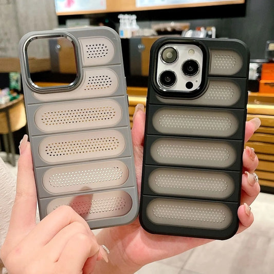 Breathable Heat Dissipation Mesh Case For ApplePhone 15 14 13 12 11 Pro Max Plus Matte Cooling Metal Lens Ring Hard Bumper Co