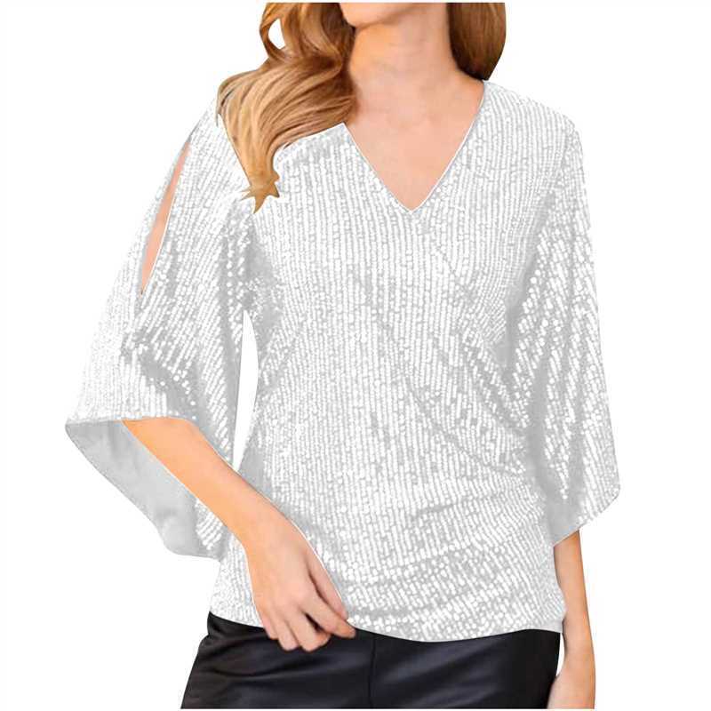 Loose Mid-length Sequined T-shirt Women's Short Sleeve f412cc30 3b29 49d1 b6df f91d07edacc6