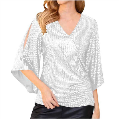 Loose Mid-length Sequined T-shirt Women's Short Sleeve f412cc30 3b29 49d1 b6df f91d07edacc6