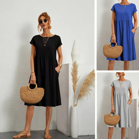 OL Temperament Women's Cotton Round Neck A-line Skirt Dress f427e7df 19d6 4d03 a65e b4f445575170