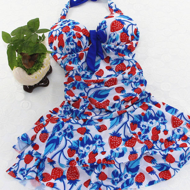 Women's One-piece Swimwear Cross Strap Backless Steel Bracket Push Up Cute Strawberry Swimsuit f44b0aad 16ed 4309 bc01 06825f