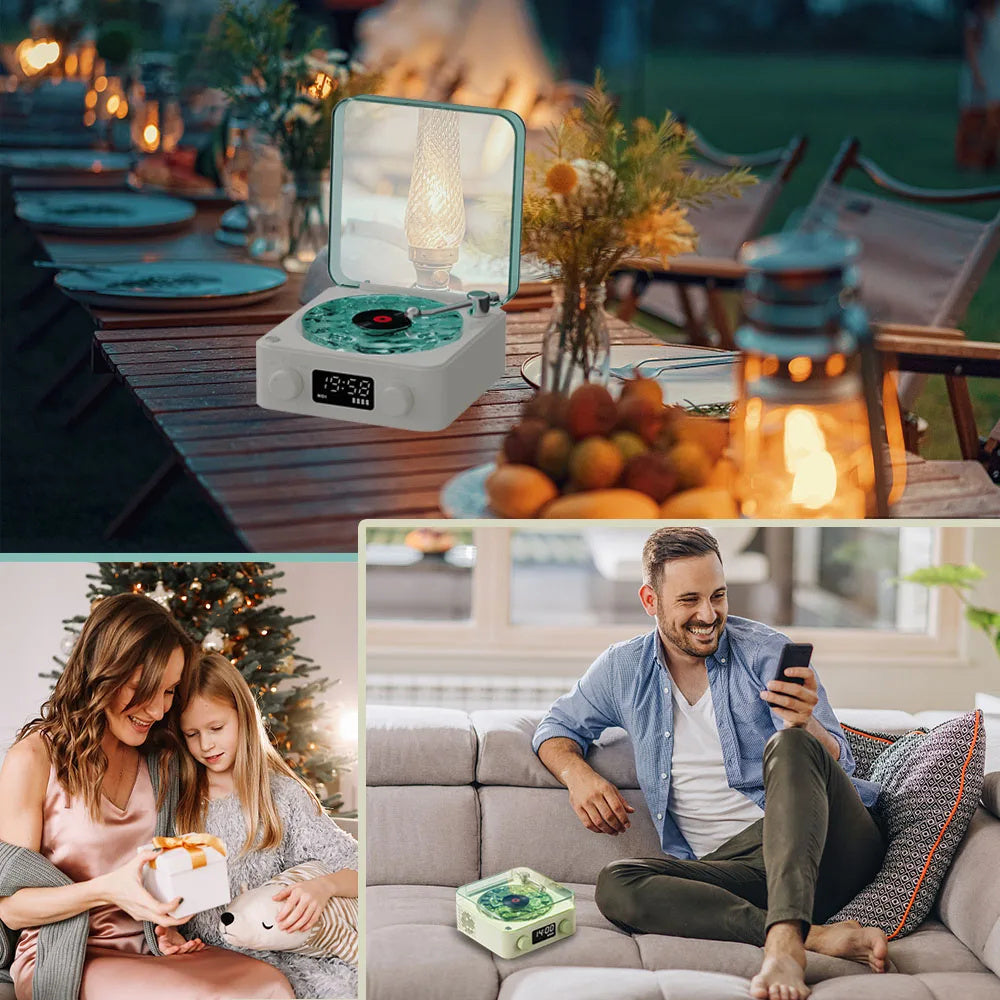 Retro Turntable Speaker Wireless Bluetooth-compatible 5.0 Vinyl Record Player Stereo Sound With White Noise RGB Projection La