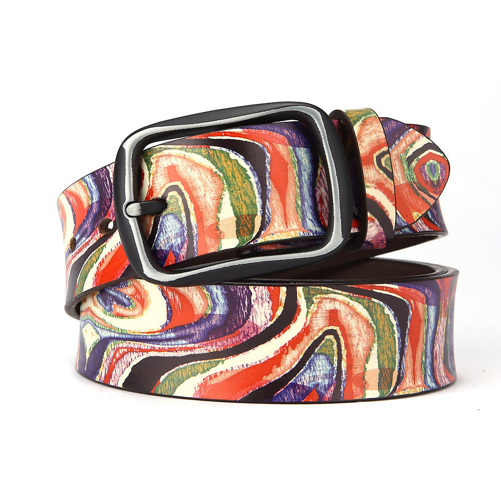 Pure Cowhide Printed Rainbow Graffiti Leather Decorative Belt f44dfef5 bef6 40d7 85c7 46df9cf9135e