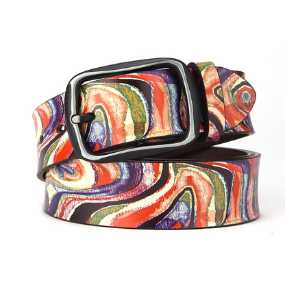 Pure Cowhide Printed Rainbow Graffiti Leather Decorative Belt f44dfef5 bef6 40d7 85c7 46df9cf9135e