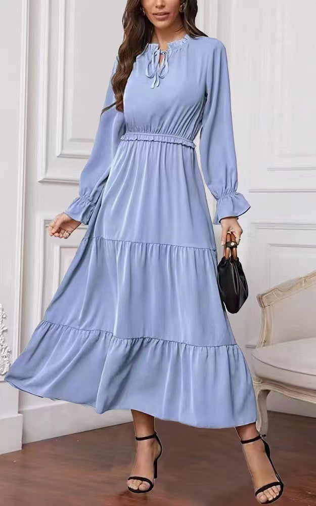 Summer Solid Color Long Sleeve European And American Style Women Dress Ladies f4571472 3d92 4d3d 8f8e 85840712621a