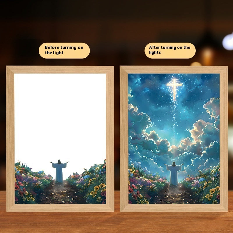 Jesus LED Light Painting Home Decoration Light Painting Photo Frame Led Night Light Room Decor Christmas Gifts Moon Lamp f464