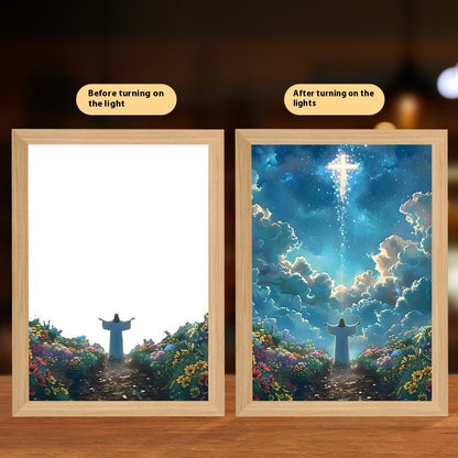 Jesus LED Light Painting Home Decoration Light Painting Photo Frame Led Night Light Room Decor Christmas Gifts Moon Lamp f464