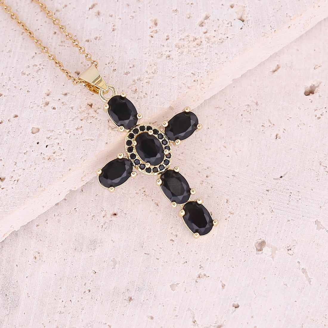 Copper Micro Zircon-laid Necklace Multicolor Cross Pendant Hip Hop Necklace Clavicle Chain f46845d0 037f 4cba 88bf 914d556682