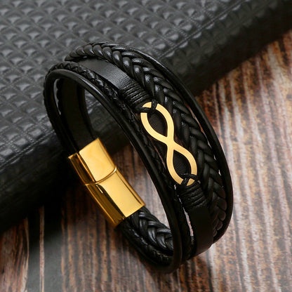 Cowhide Stainless Steel Men's 8-word Multi-layer Magnetic Buckle Bracelet f47d84c7 93c9 4f19 bf3e 6f9ff58c2df9