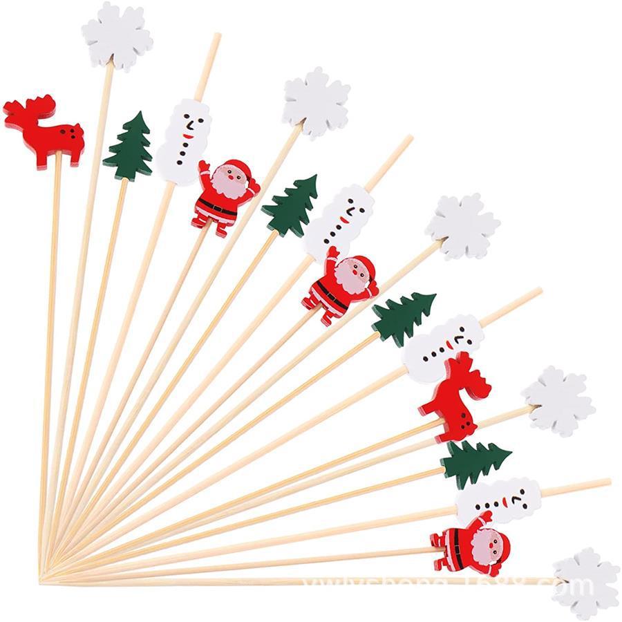 Disposable Christmas Tree Fruit Toothpick Fancy Bamboo String Bamboo Stick Cocktail Art Fruit Fork New 5 Models f4b598a1 ff7f