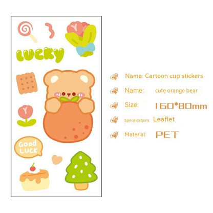 Cute Bear Clear Water Cup Stickers Children's Cartoon Korean Journal Material Mobile Phone Cup Decoration f4eec9d0 2229 42b3 