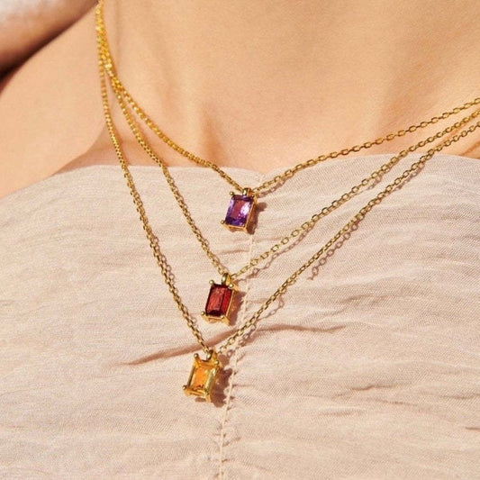 Rectangular 12month Birthday Stone Pendant Colorful Zircon Clavicle Chain f4f1c72a b113 40a6 929a f0542fcb5b35