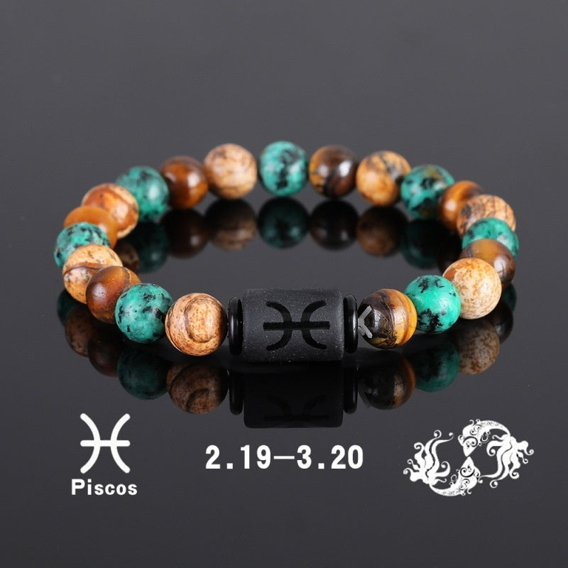 Twelve Constellation Elastic Bracelet Men Tigereye Couple Beaded f504ef3c 847f 499d 9dce ce38a775ac09