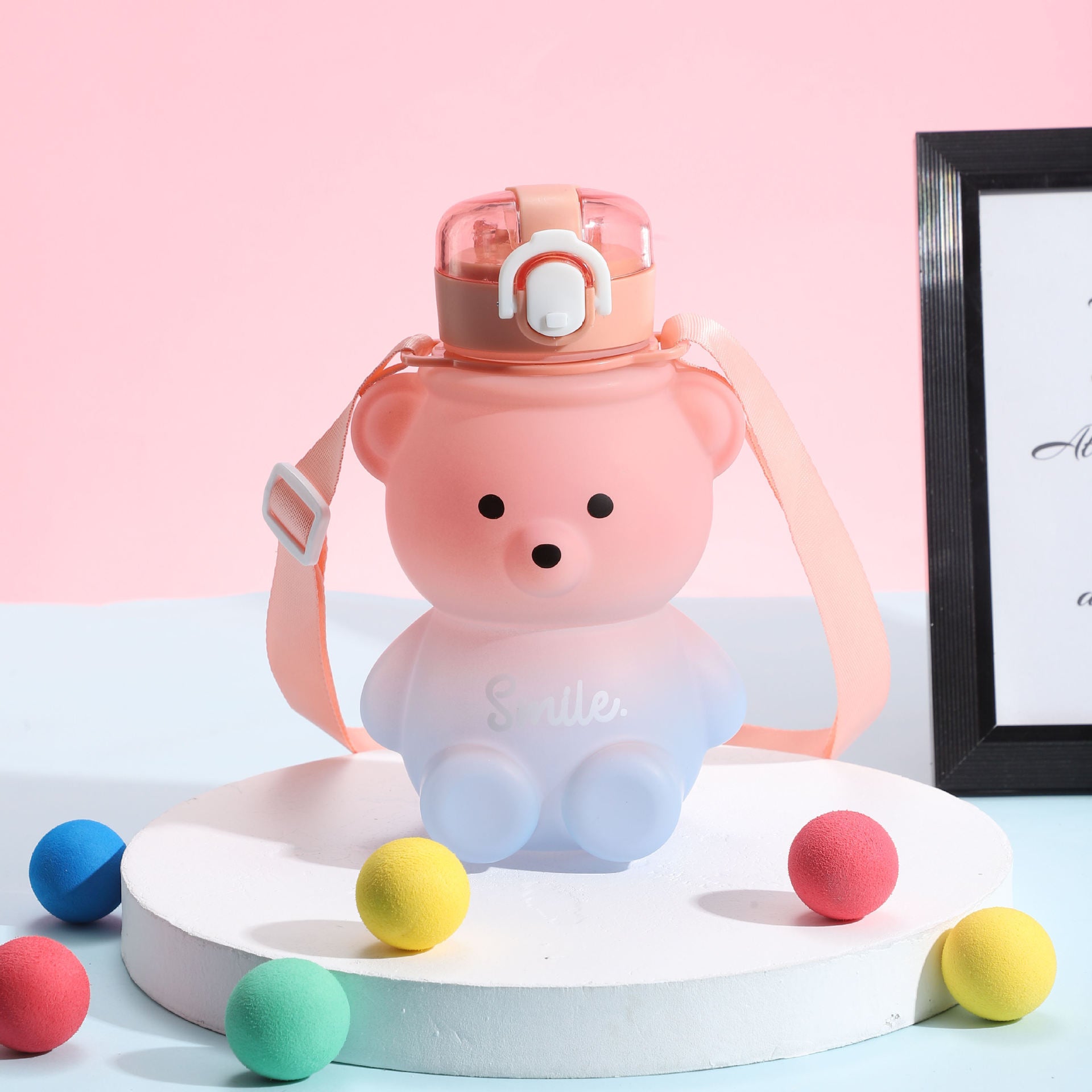 Cute Gradient Little Bear Cartoon Straw Plastic Cup f5457645 627c 43e2 9721 1fae7e262333