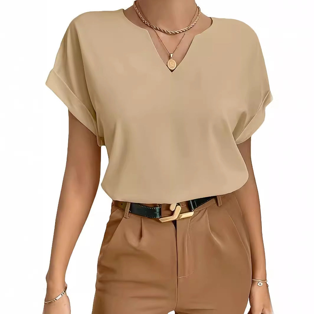 Women's Simple Roll Short-sleeved Casual T-shirt f549efe2 cf25 4815 a9de e7c04a4d1f51