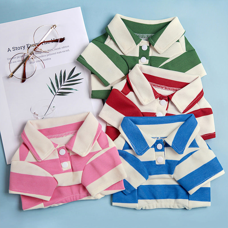 Pet Dog Polo Shirt Striped Beaded Lapel Elastic f557dc9f c370 4b0d 8f76 3c045da71a94