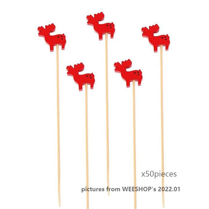 Disposable Christmas Tree Fruit Toothpick Fancy Bamboo String Bamboo Stick Cocktail Art Fruit Fork New 5 Models f5b2ca63 3a68