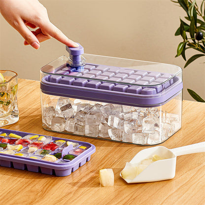 One-button Press Type Ice Mold Box Plastics Ice Cube Maker Ice Tray Mold With Storage Box With Lid Bar Kitchen Accessories f6
