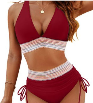 High Waisted Bikini Set With Color Blocking Drawstring Swimsuit f619614c 41de 4414 8492 8f37d39172e2