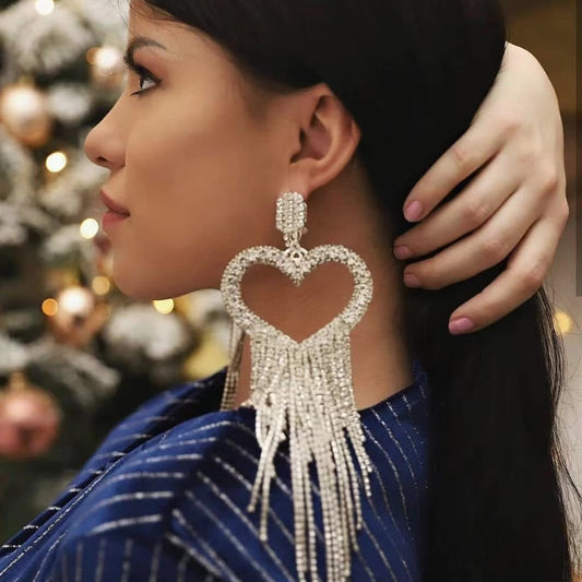 Alloy Diamond-encrusted Love Tassel Earrings Female f61cb5bf aa78 4b79 bb39 0afe40771793