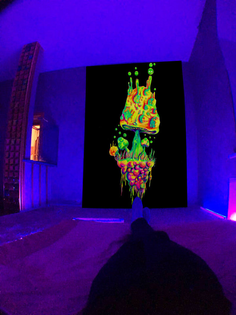 Fluorescent Tapestry UV Fluorescent Tapestry Psychedelic Mushroom Wall Hung Hippie Decorative Room Aesthetics f645cc90 1249 4