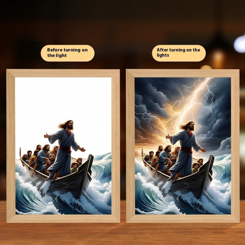Jesus LED Light Painting Home Decoration Light Painting Photo Frame Led Night Light Room Decor Christmas Gifts Moon Lamp f64b