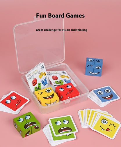 Wooden Expressions Toy Wooden Magic Cube Face Pattern Building Blocks Educational Montessori Toys Wooden Matching Block Puzzl