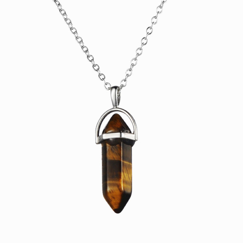 European And American Fashion Natural Crystal Hexagonal Column Pendant Necklace, Crystal Stone Faceted Diamond Pendant f6b4b3